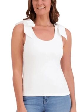 French Connecting White Bow-Shoulder Tank Top Sz M